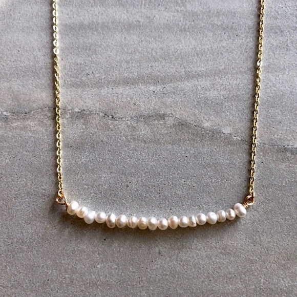 14K Freshwater Pearl Bar Necklace - Picture 2 of 4
